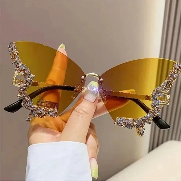 Butterfly Wings Orange Crystal Sunglasses main image 4